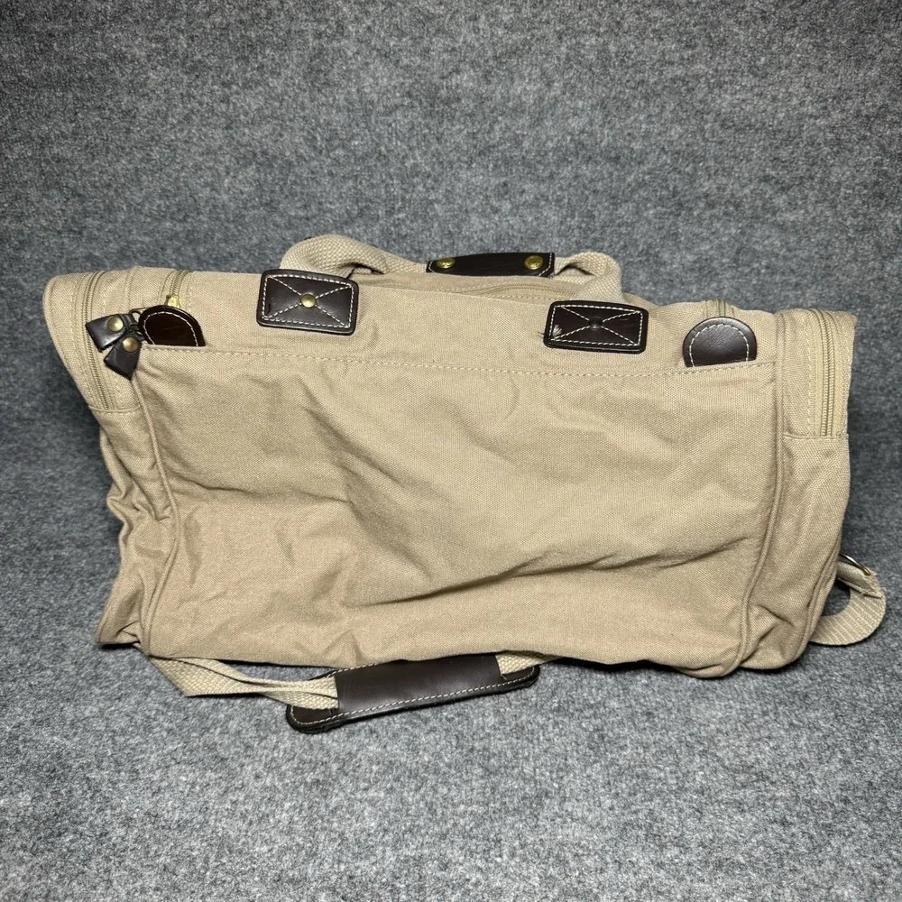VTG Eddie Bauer Duffle Bag Canvas Leather Trim Ford Travel Utility Weekender